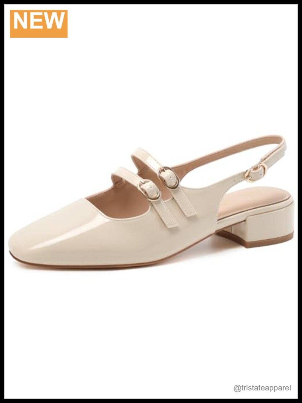 Mary Jane Slingback Chunky Low Block Heel Pumps Faux Leather Round Toe